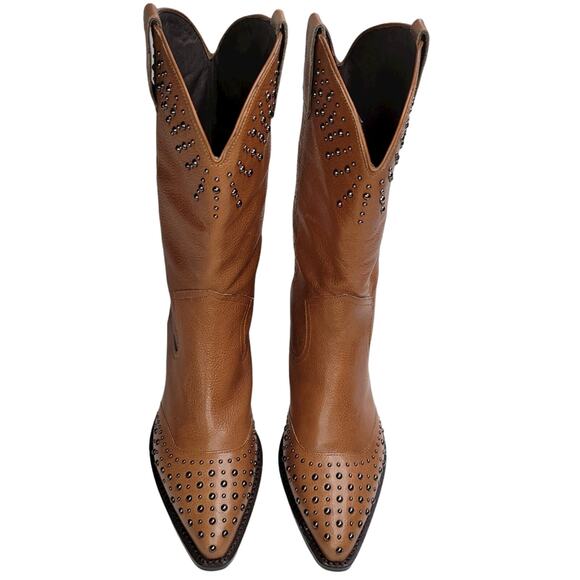 Botkier Tammy Western Cowgirl Glam Studded Leather Boot, Color Nut, Size 9 - Picture 8 of 11